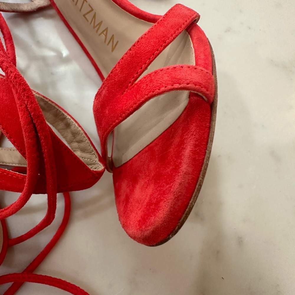 Stuart Weitzman Soiree 100 Red Lace-Up Strappy Heels 5.5 NWOB Designer Shoe - Picture 11 of 14